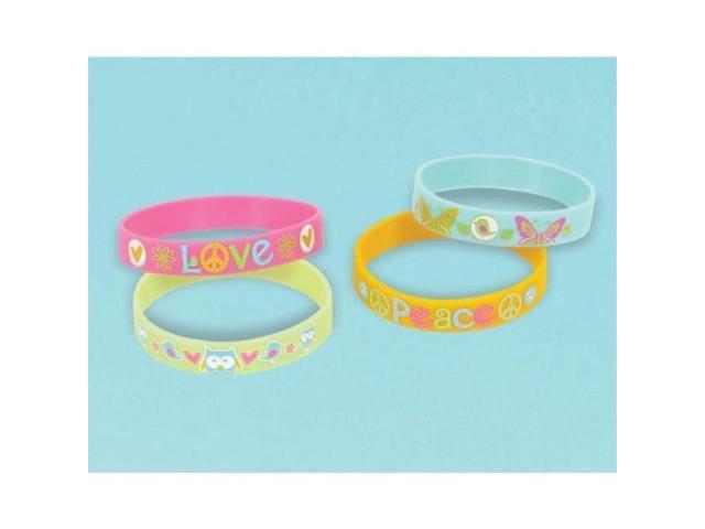 Amscan Hippie Chick Birthday Party Rubber Bracelets Accessory Favor 4 Pack 2 