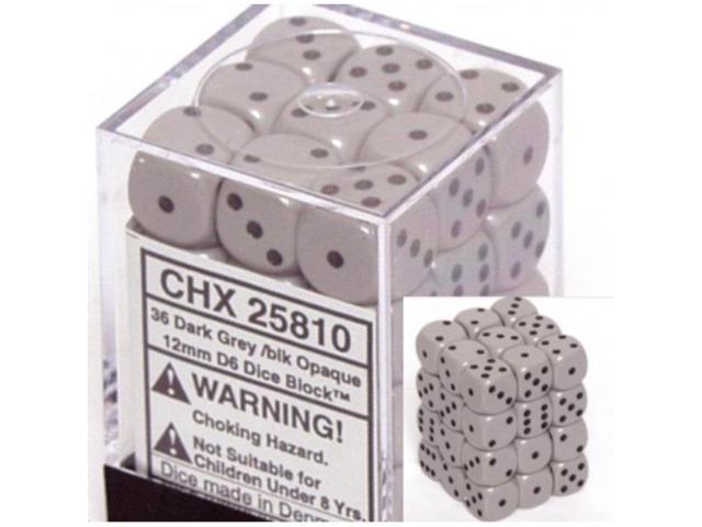 12mm Six Sided Die 36 Block of Dice Chessex Dice d6 Sets: Gemini Black & Grey / Gray with Green
