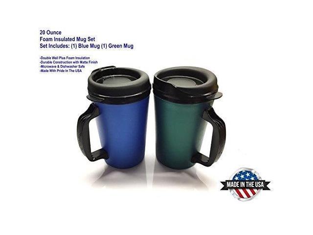 20 oz ThermoServ Foam Insulated Coffee Mug Black/Green Two Pack 