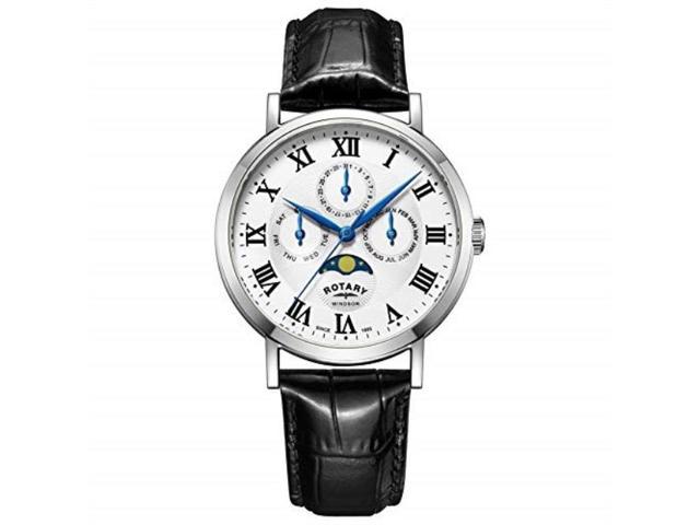 rotary men's chronograph black leather strap watch
