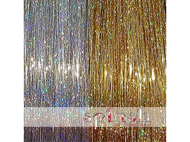 40 inch hair tinsel 200 strands two colors : sparkling silver & sparkling  gold 