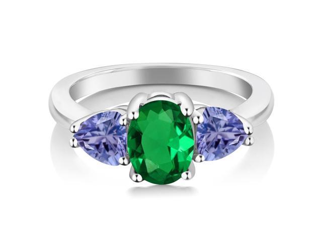 1.42 Ct Oval Green Simulated Emerald Blue Tanzanite 925 Sterling Silver Ring
