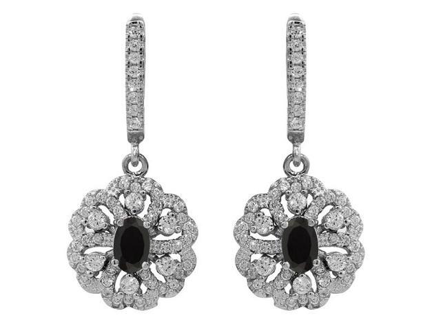1.36 Ct Oval Black Onyx 925 Sterling Silver Earrings