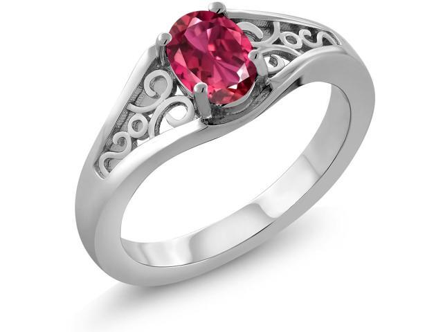 925 Sterling Silver 1.06 Ct Oval Pink Tourmaline Solitaire Olive Vine Ring