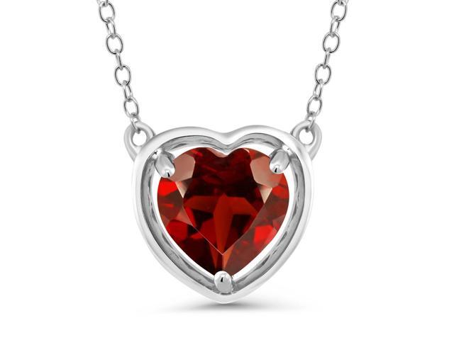 1 Carat Garnet & Diamond Heart Pendant .925 Sterling Silver