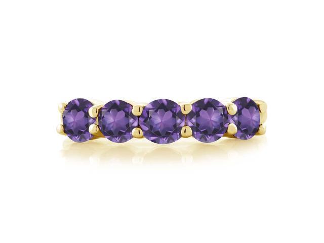 Gem Stone King 0.75 Ct Round Purple VS Amethyst 925 Sterling Silver Wedding Band Ring