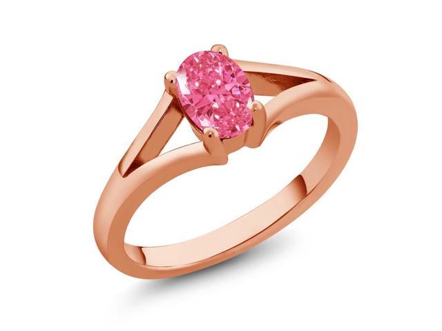 0.84 Ct Fancy Pink 925 Rose Gold Plated Silver Ring Made With Swarovski Zirconia