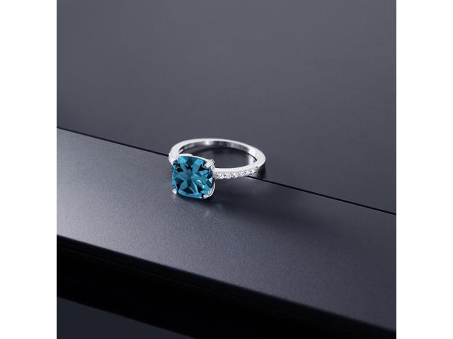 2.86 Ct Cushion London Blue Topaz 925 Sterling Silver Ring