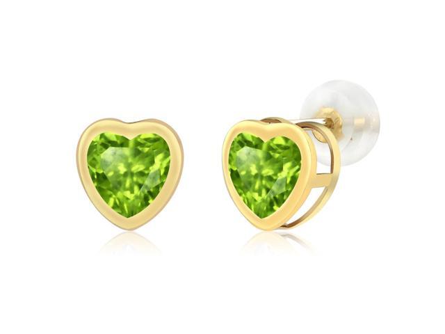 Gem Stone King 1.00 Ct Oval Shape Green Peridot Yellow Gold Plated Silver Stud Earrings