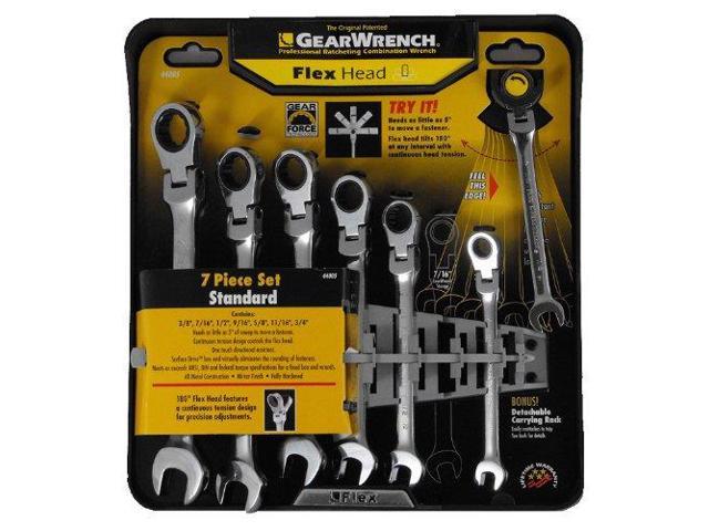 Gearwrench 7 pc standard ratcheting flex head combination wrench set Gearwrench Standard 7 Pc Flex Head Ratcheting Set With Bonus Carrying Rack Newegg Com
