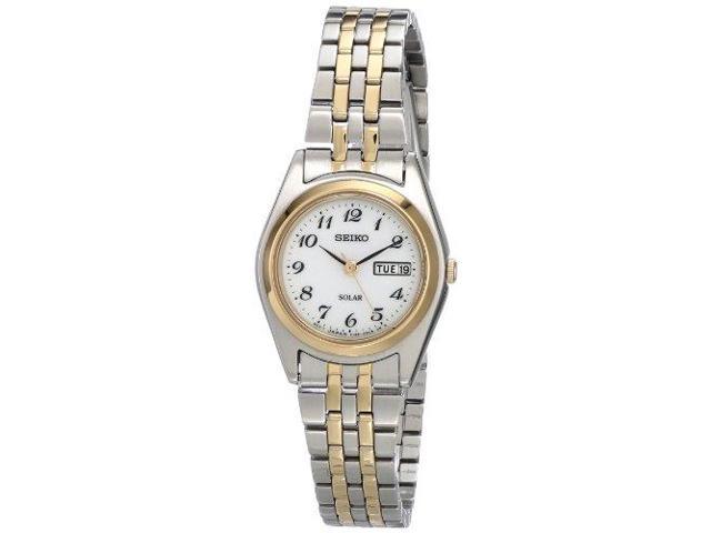 Seiko SUT116 Dress Solar Two Tone Stainless Steel Case and Bracelet White Tone Dial Day and Date