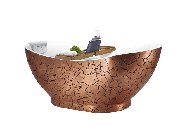 Akdy Freestanding Bathtub 67 Inch Rose Gold Acrylic Tub For Bathroom Flat Bottom Stand Alone Bathtub Modern And Elegant Style Comfortable