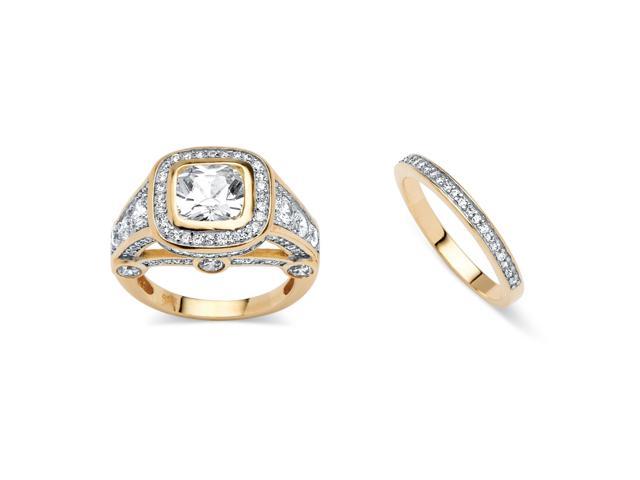 Palmbeach Jewelry 2 Piece 467 Tcw Cubic Zirconia Bridal Ring Set 18k Gold Plated Neweggcom