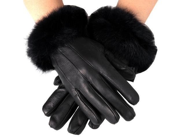 Alpine Swiss Women's Dressy Gloves Genuine Leather Thermal Lining Rabbit Fur Cuff