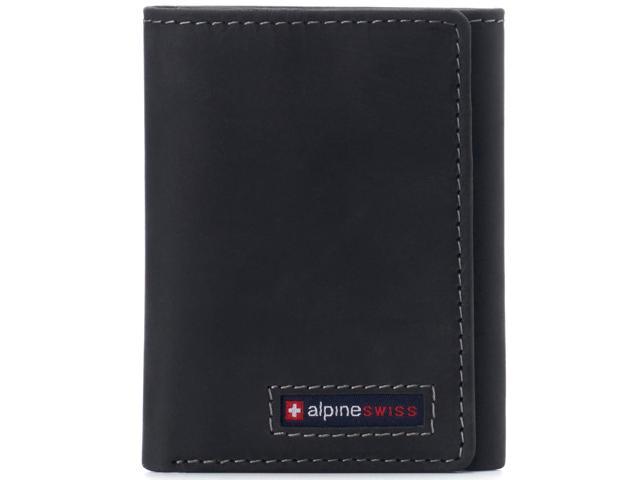 Alpine Swiss Leon Mens RFID Protected Trifold Genuine Leather Wallet ID Window
