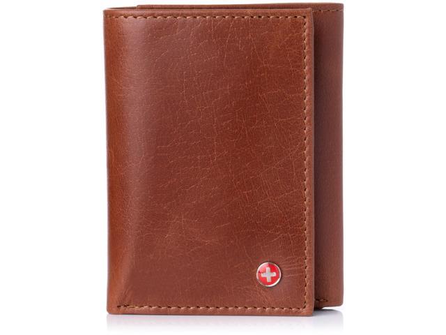 Burgundy RFID Blocking Leather Mens Trifold Slim Wallet Center Flap ID Card