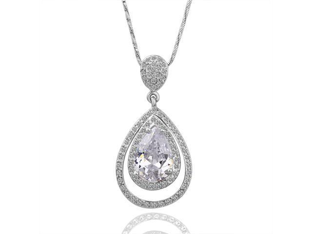 18k White Gold Plated Swarovski Elements Crystal Teardrop Pendant 