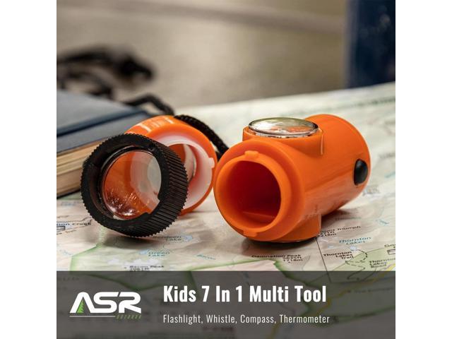 Orange 7-In-1 Survival Whistle with LED Flashlight and Compass