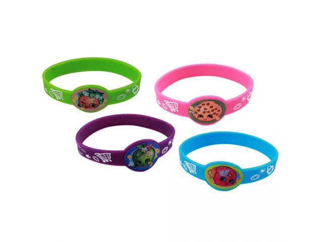 4pc Shopkins Stretchy Silicone Bracelets Gift Set D Lish Donut Apple Blossom Newegg Com