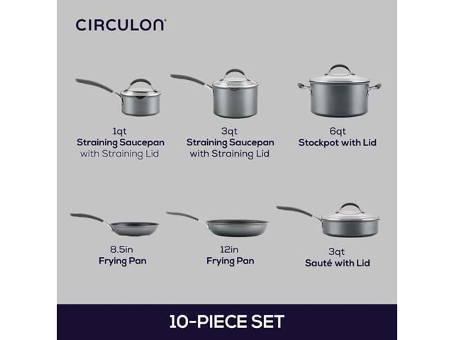 Circulon A1 Series ScratchDefense Nonstick Induction Straining Sauce Pan  with Lid, 3Qt, Graphite 