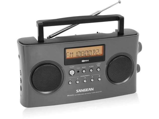 Sangean PR-D15 FM-Stereo/AM Rechargeable Portable Radio with Handle, Gray -  