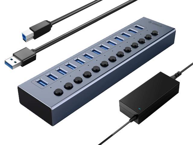 USB 3.0 HUB ORICO Powered 13 Ports USB Data Hub with Individual Switches and Indicator, 12V Power Adapter Support BC1.2 Charging, USB Extension for iMac Pro, MacBook Air/Mini, PS4, Surface Pro, PC