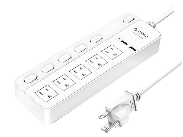 ORICO Portable Power Strip 5 Outlets 2 USB Ports Charging Station ( with Individual On/Off Switches ) for iphone,iPad,Home, Office,Nightstand & Workbench,1700 Joule - White