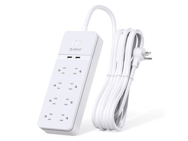 ORICO 25 FT Extension Cord  8 Outlets & 2 Quick Charge USB Ports with 45° Right Angle Flat Plug Extension Cord for iPhone XS/XS Max/XR/X, Galaxy,for Home, Office Wall Mount  (White)