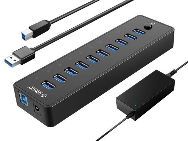 Ship from USA Directly 10 Port High Speed USB 2.0 Hub with Power Adapter and 2 Control Switches 