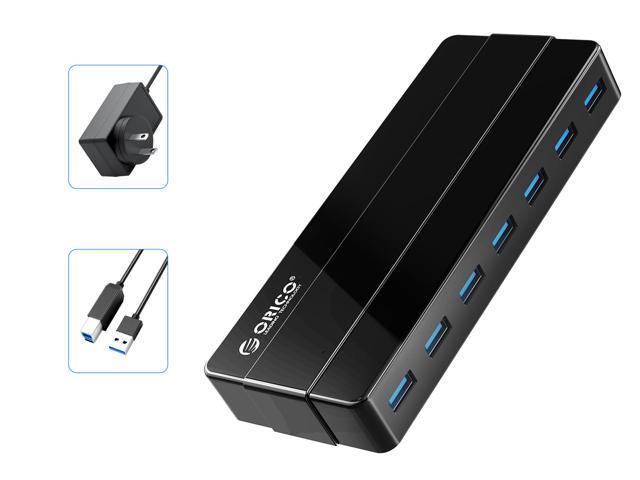ORICO USB 3.0 Hub 7-Port Powered USB3.0 HUB High-Speed Data Transfer with Premium 12V Power Adapter LED Indicator for Windows, Mac OS, Linux, USB Flash Storage and Other Devices