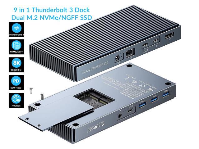 ORICO 8K Thunderbolt 3 Dock with M.2 NVMe NGFF Enclosure- 9 in 1 USB C Laptop Docking Staion with 65W Power Delivery, Display 8K@60Hz, Dual 4K, Gigabit Ethernet For Thunderbolt 3 Notebook/ Laptops