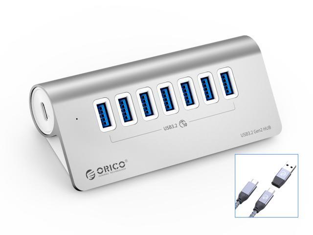 ORICO 7 Port USB 3.2 HUb , USB C Hub with 10Gbps High Speed Data Transfer,  Aluminum USB C Splitter wih 1.64Ft Data Cable and a USB C to USB Adapter 