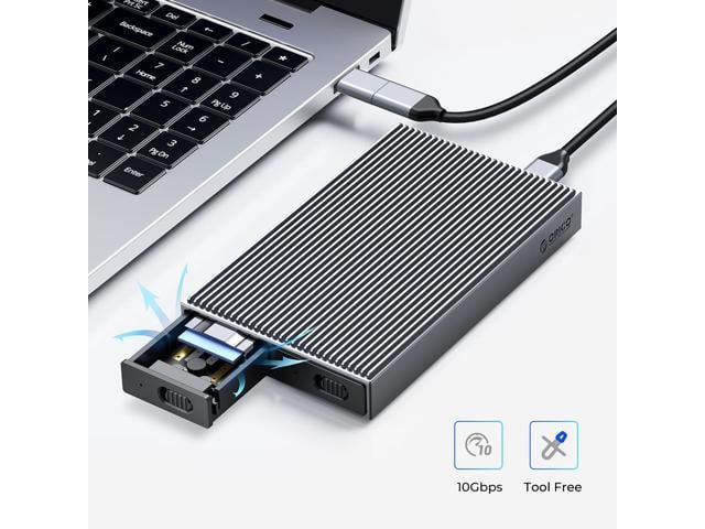 ORICO M.2 NVMe and SATA SSD Dual Bay Aluminum SSD Enclosure USB3.2 Gen2 USB C for Dual Protocols SSD With USB C to C/A 2-in-1 Cable M.2 NVMe / NGFF SSD