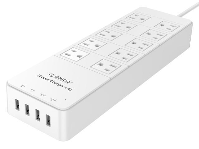 ORICO 10-Outlet Power Strip with Surge Protector, Built-in 5 Ft. Cord, 4 USB Intelligence Charging Ports (2*5V2.4A + 2*5V1A) for iPhone, iPad, Samsung Galaxy S6 / S6 Edge, Nexus and More TPC-10A4U-WH