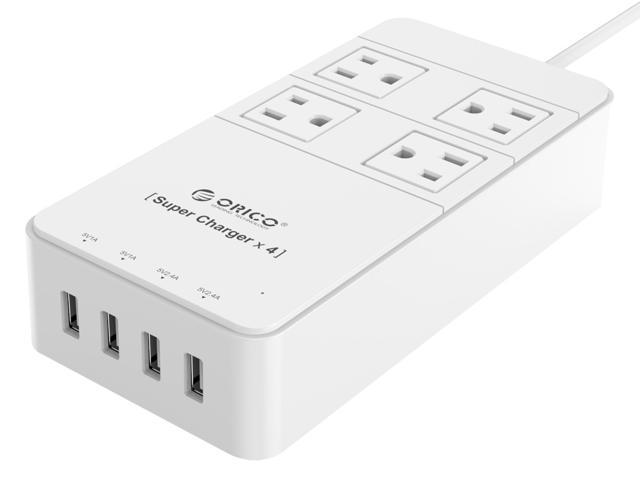 ORICO 4 Outlets Power Strip with Surge Protector, Built-in 5 Ft. Cord, 4 USB Intelligence Charging Ports (5V 2.4A 34W) for iPhone 7/7Puls/6S/6S P/5SE/iPad/LG/Samsung/HTC/Nexu - White (TPC-4A4U-WH)