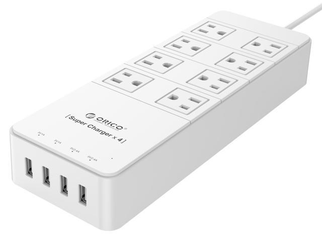 ORICO 8 Outlets Power Strip with Surge Protector, Built-in 5 Ft. Cord, 4 USB Intelligence Charging Ports (2 x 5V 2.4A + 2 x 5V 1A) for iPhone, iPad, Galaxy S6 / S6 Edge, Nexus and More - White TPC-8A4U-WH