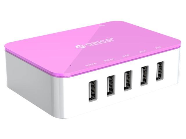 ORICO 40W 5-Port USB Charger 2 x 5V2.4A Super Charger & 3 x 5V1A Regular  Ports OTG to Android or Windows Smartphones, Tablets, iPhone, iPad - Pink  