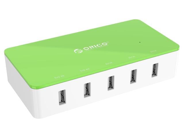 ORICO Electrical 5 Port Desktop USB Charger Green with 2 Prong Power Cord 30W Power Output for Tablet iPhone , iPad Air,iPad Pro, Galaxy,  Pixel [GREEN]