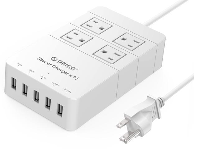 ORICO 4 Outlet Power Strip  with 5 USB Charging Ports 5ft 1700 joule for iPhone /iPad/LG/Samsung/HTC and More SurgeArrest Home / Office  - White ( HPC-4A5U)
