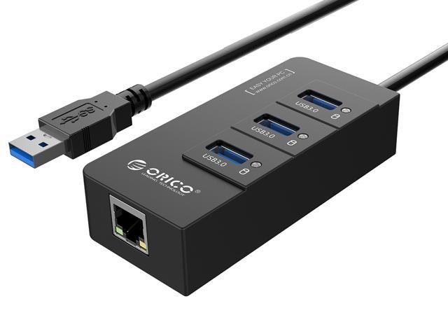ORICO 3 Ports USB3.0 HUB Splitter with External RJ45 10/100/1000 Gigabit Lan Port USB Network Adapter  for Surface Pro, Windows OS - Black