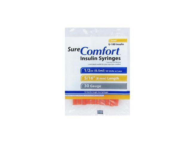 Sure Comfort Insulin Syringes 30 Gauge 1 2cc 5 16 In 10 Ea