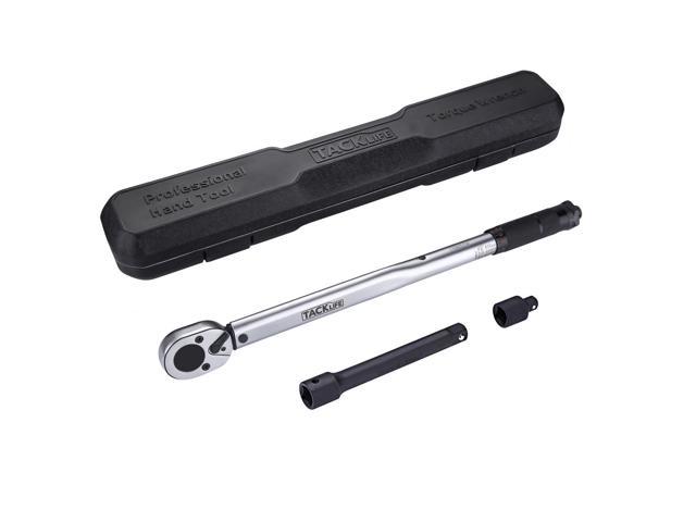 TACKLIFE Torque Wrench 1/2 Inch, Drive Click (10-150 lb-ft / 13.6-203.5nm) with 2.75" Extension Bar, 3/8" Adapter | HTW2C
