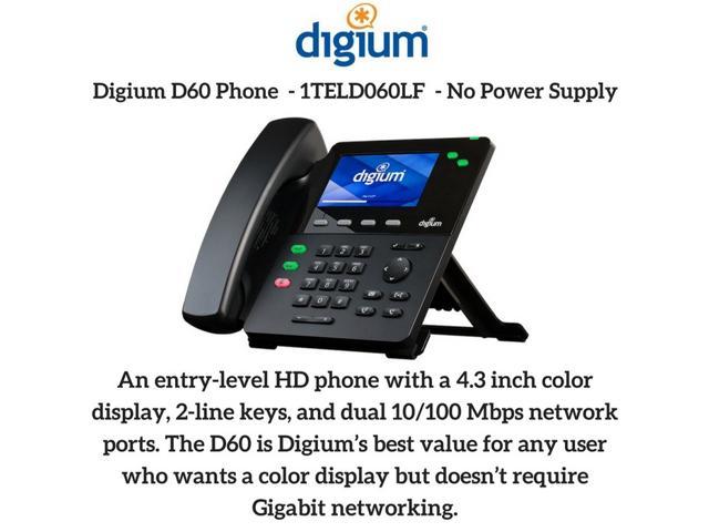 Digium 1TELD060LF D60 Phone, 2-Line SIP with HD Voice, No Power Supply 