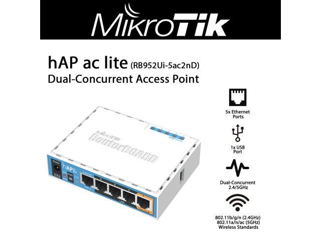 tyfon Vugge Muskuløs Mikrotik hAP ac lite (RB952Ui-5ac2nD-US) Dual-concurrent 11ac Access Point,  provides Wifi coverage for 2.4GHz and 5GHz frequencies at the same time  Wireless AP - Newegg.com