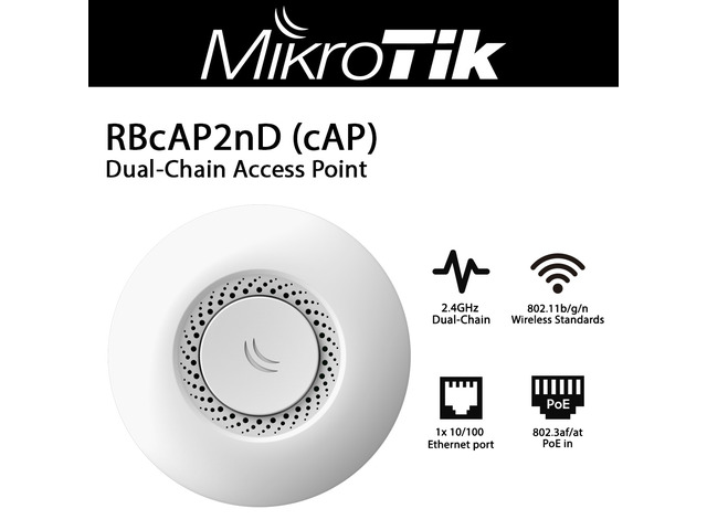 thumbnail image 2 of MikroTik RBcAP2nD Ceiling Access Point – 2.4GHz 802.11b/g/n, Dual Chain, 64MB RAM 2 of 5