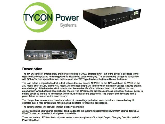 Tycon Power TP-BC48-300 - 48VDC 300W WET/GEL Smart Battery Charger