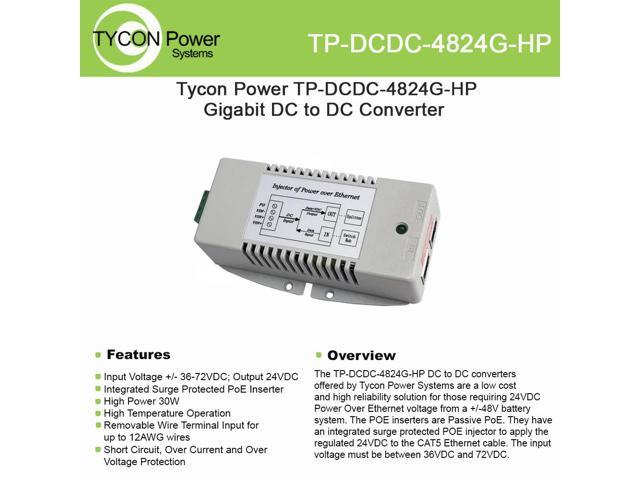 Tycon (TP-DCDC-4824G-HP) Gigabit 36-72VDC In, 24VDC Passive PoE Out 30W DC to DC