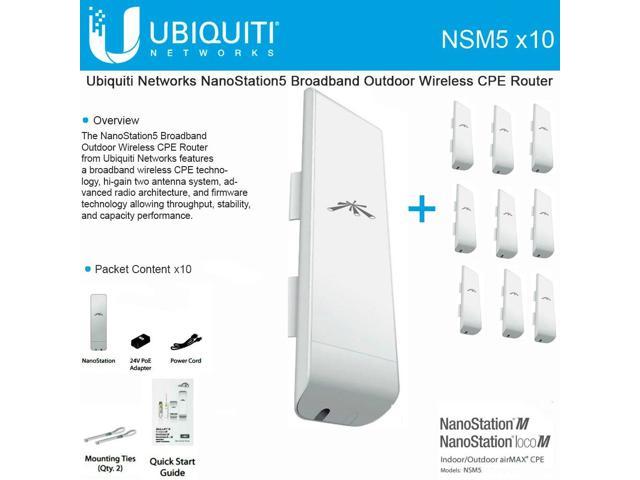 Ubiquiti NSM5 Bundle of 10 NanoStation M5 5GHz Outdoor airMAX CPE 150 ...