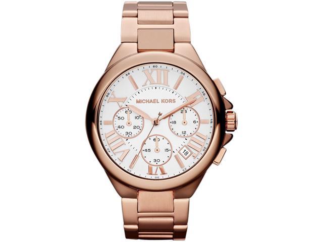 white and rose gold michael kors watch