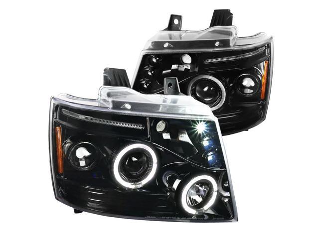 Jet Black 2007-2014 Tahoe Avalanche Suburban LED Dual Halo Projector Headlights